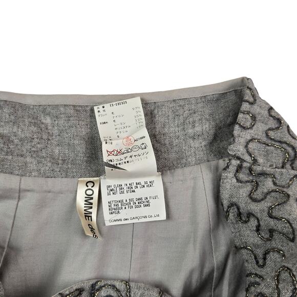 Comme Des Garcons Vintage Skirt Size Small Wool Midi Gray Embroidered Floral - Picture 7 of 7